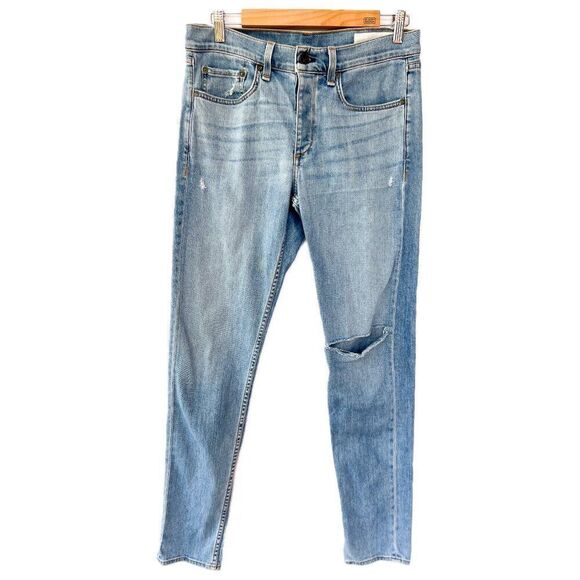 Rag & Bone Medium Wash Standard Issue Fit 1 Skinny Leg Distressed Denim Jeans 32 - Picture 1 of 8